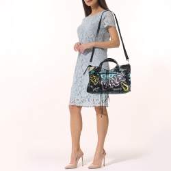 Pre Owned Balenciaga Black Graffiti Leather City Tote