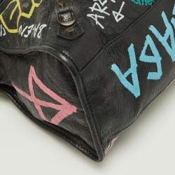 Pre Owned Balenciaga Black Graffiti Leather City Tote