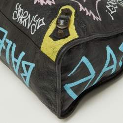 Pre Owned Balenciaga Black Graffiti Leather City Tote