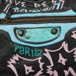 Pre Owned Balenciaga Black Graffiti Leather City Tote