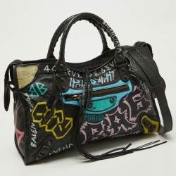 Pre Owned Balenciaga Black Graffiti Leather City Tote