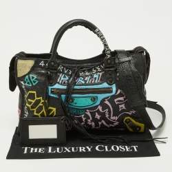 Pre Owned Balenciaga Black Graffiti Leather City Tote
