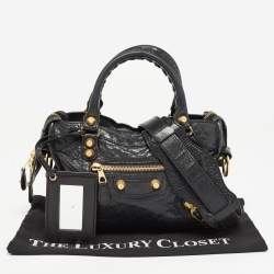 Pre Owned حقيبة بالنسياغا ميني سيتي جلد أحمر بإكسسوار ذهبي