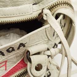 Pre Owned Balenciaga White Graffiti Leather Mini RH Classic City Bag