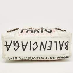 Pre Owned Balenciaga White Graffiti Leather Mini RH Classic City Bag
