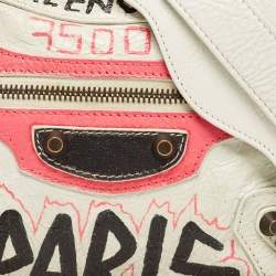 Pre Owned Balenciaga White Graffiti Leather Mini RH Classic City Bag