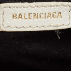 Pre Owned Balenciaga White Graffiti Leather Mini RH Classic City Bag