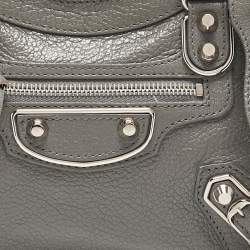 Pre Owned  Balenciaga Grey Leather Mini Classic Metallic Edge City Bag