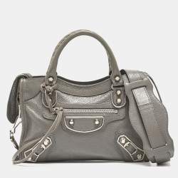 Pre Owned  Balenciaga Grey Leather Mini Classic Metallic Edge City Bag