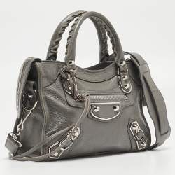 Pre Owned  Balenciaga Grey Leather Mini Classic Metallic Edge City Bag
