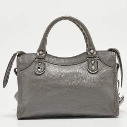 Pre Owned  Balenciaga Grey Leather Mini Classic Metallic Edge City Bag