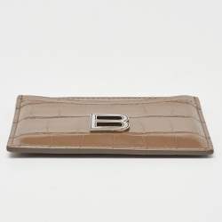 Pre Owned Balenciaga Beige Croc Embossed Leather Card Holder