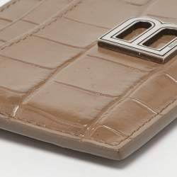 Pre Owned Balenciaga Beige Croc Embossed Leather Card Holder