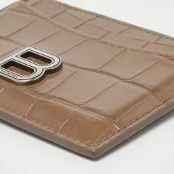 Pre Owned Balenciaga Beige Croc Embossed Leather Card Holder