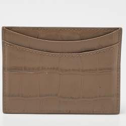 Pre Owned Balenciaga Beige Croc Embossed Leather Card Holder