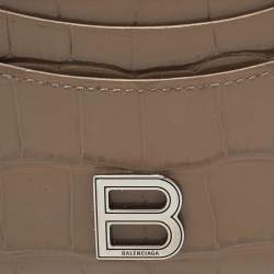 Pre Owned Balenciaga Beige Croc Embossed Leather Card Holder