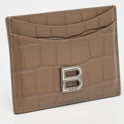 Pre Owned Balenciaga Beige Croc Embossed Leather Card Holder