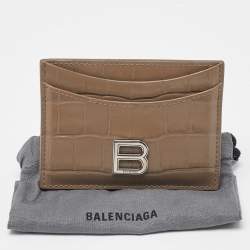 Pre Owned Balenciaga Beige Croc Embossed Leather Card Holder