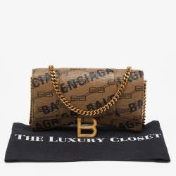 Pre Owned Balenciaga Beige/Black BB Monogram Leather XS Hourglass Bag