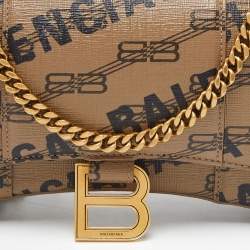 Pre Owned Balenciaga Beige/Black BB Monogram Leather XS Hourglass Bag