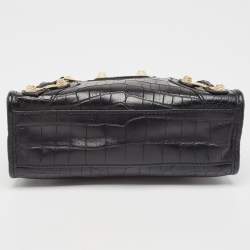 Pre Owned Balenciaga Black Croc Embossed Leather Mini RH Classic City Bag