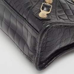 Pre Owned Balenciaga Black Croc Embossed Leather Mini RH Classic City Bag