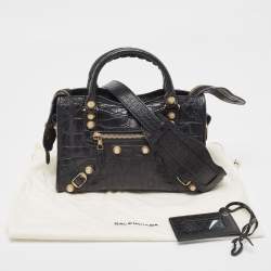 Pre Owned Balenciaga Black Croc Embossed Leather Mini RH Classic City Bag