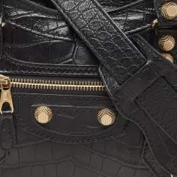 Pre Owned Balenciaga Black Croc Embossed Leather Mini RH Classic City Bag