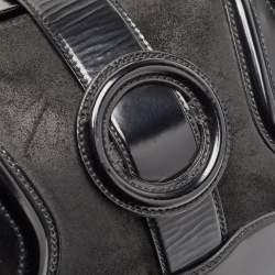 Balenciaga Black Suede and Patent Leather Sac Superb Frame Satchel