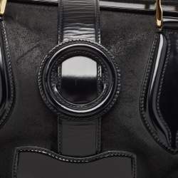 Balenciaga Black Suede and Patent Leather Sac Superb Frame Satchel