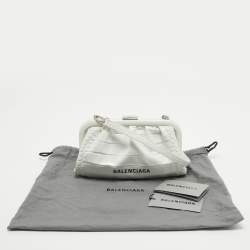 Pre Owned Balenciaga White Croc Embossed Leather Cloud Clutch Bag