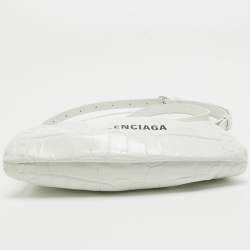 Pre Owned Balenciaga White Croc Embossed Leather Cloud Clutch Bag