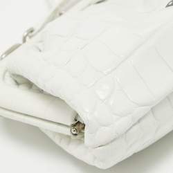 Pre Owned Balenciaga White Croc Embossed Leather Cloud Clutch Bag