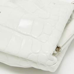 Pre Owned Balenciaga White Croc Embossed Leather Cloud Clutch Bag