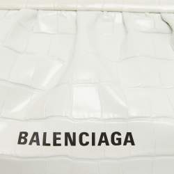 Pre Owned Balenciaga White Croc Embossed Leather Cloud Clutch Bag