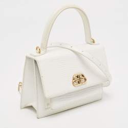 مملوكة مسبقًا Balenciaga White Lizard Embossed Leather XS Sharp Top Handle Bag