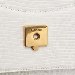 مملوكة مسبقًا Balenciaga White Lizard Embossed Leather XS Sharp Top Handle Bag