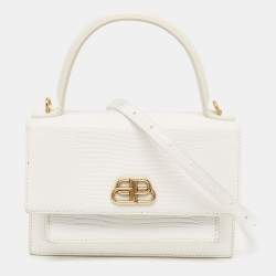مملوكة مسبقًا Balenciaga White Lizard Embossed Leather XS Sharp Top Handle Bag