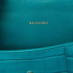 Balenciaga Green Croc Embossed Leather XS Hourglass Top Handle Bag