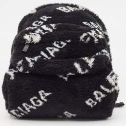 Balenciaga Black/White Faux Fur Small Everyday Backpack