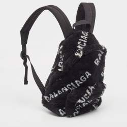 Balenciaga Black/White Faux Fur Small Everyday Backpack