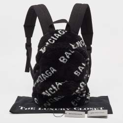 Balenciaga Black/White Faux Fur Small Everyday Backpack