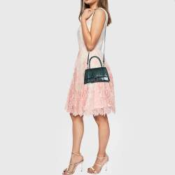 Pre Owned Balenciaga Green Snakeskin Embossed Leather Small Hourglass Top Handle Bag