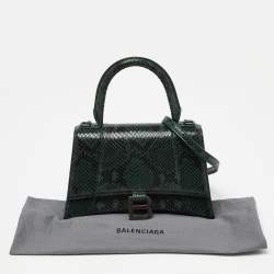 Pre Owned Balenciaga Green Snakeskin Embossed Leather Small Hourglass Top Handle Bag