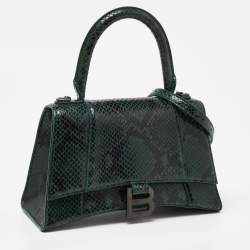 Pre Owned Balenciaga Green Snakeskin Embossed Leather Small Hourglass Top Handle Bag