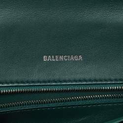 Pre Owned Balenciaga Green Snakeskin Embossed Leather Small Hourglass Top Handle Bag