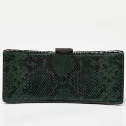 Pre Owned Balenciaga Green Snakeskin Embossed Leather Small Hourglass Top Handle Bag