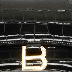 مملوكة مسبقًا Balenciaga Black Croc Embossed Leather Small Hourglass Top Handle Bag