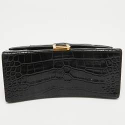 مملوكة مسبقًا Balenciaga Black Croc Embossed Leather Small Hourglass Top Handle Bag