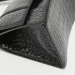 مملوكة مسبقًا Balenciaga Black Croc Embossed Leather Small Hourglass Top Handle Bag